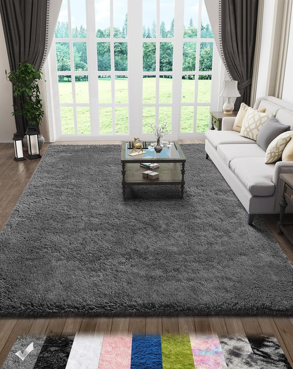 Living Room Rugs 5x8 Grey, Fluffy Shag Fuzzy Plush Soft Throw Area Rug, Gray Large Shaggy Floor Big Carpets for Bedroom, Kids Home Decor Aesthetic, Nursery
