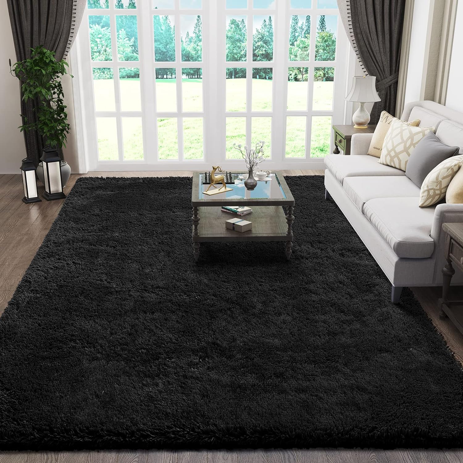Rugs for Living Room 5x8 Black, Fluffy Furry Shaggy Fuzzy Area Rug, Carpets for Bedroom Shag Plush Soft Large, Kids Home Decor Aesthetic
