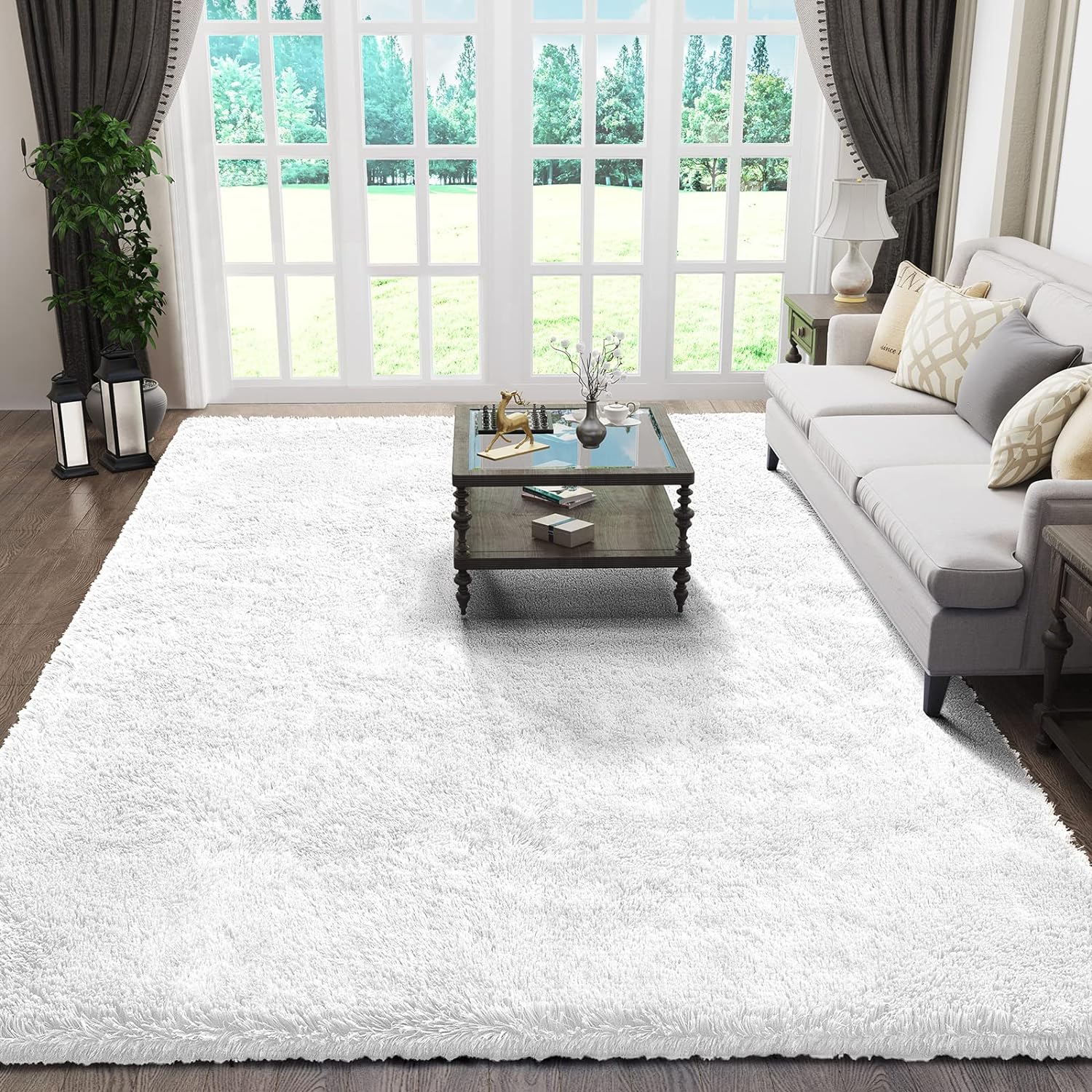 White Rugs for Living Room 5x8, Fluffy Fuzzy Plush Soft Carpets, Shaggy Area Rugs for Bedroom, Carpet for Dorm Nursery Home Decor Aesthetic