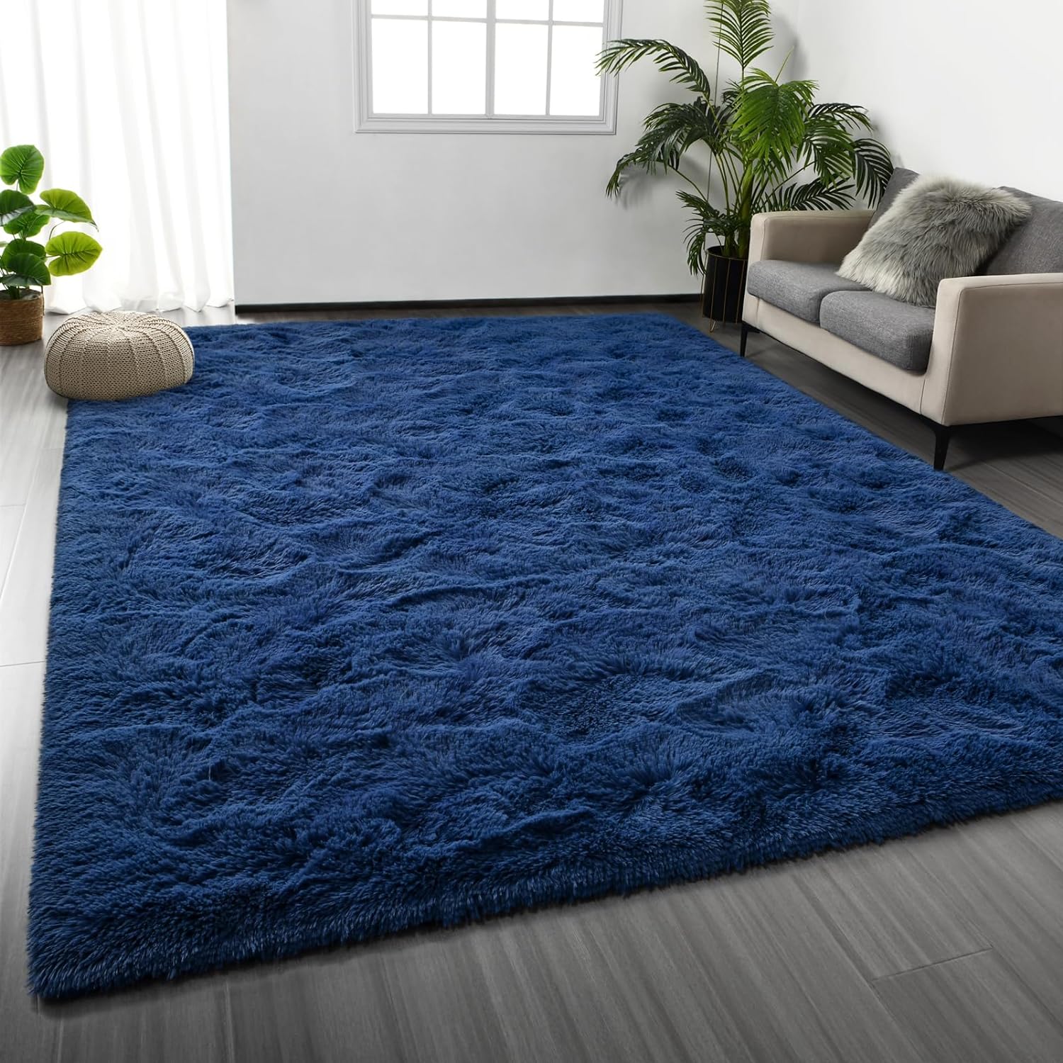Large Shag Area Rugs 6 x 9, Plush Fuzzy Rugs for Living Room, Ultra Soft Fluffy Furry Rugs for Bedroom, Anti-Skid Indoor Carpet Nursery Rugs for Kids Room Home Decor, Navy Blue