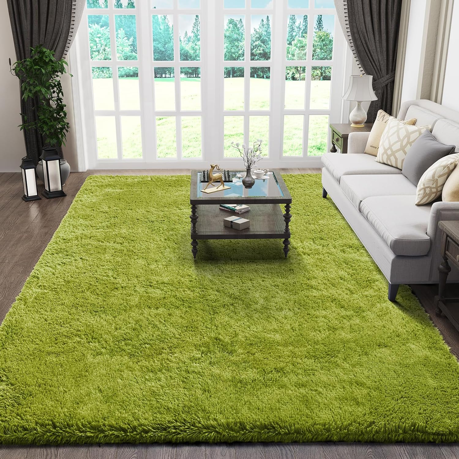 Green Rugs for Living Room 5x8, Grass Shag Fluffy Large Fuzzy Plush Soft Carpets, Floor Shaggy Area Rugs for Bedroom, Carpet for Kids Boys Girls Dorm Nursery Home Decor Aesthetic