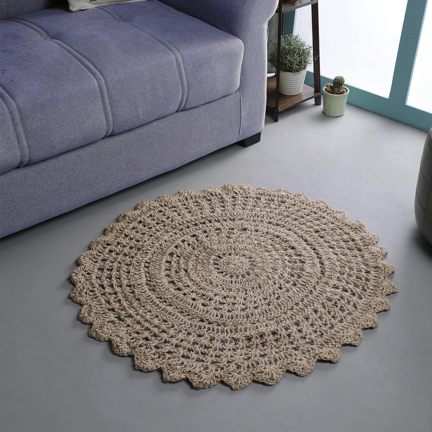 Hand Woven Jute Crochet Rug, 3’ Round – Natural,Anti-Slip Accent Entry Area Rugs for Kitchen, Living Room I Farmhouse Decorative Floor Rug, 3 Feet Round