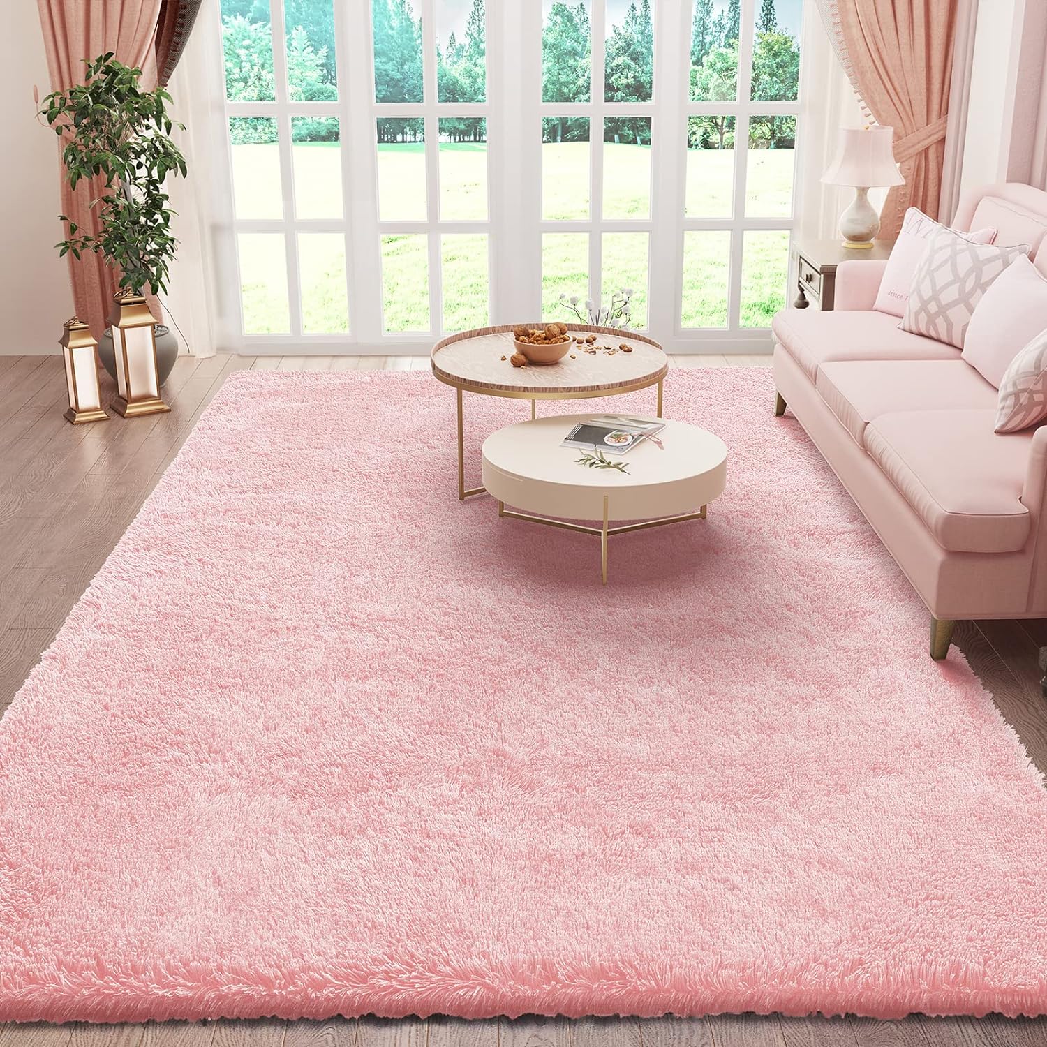 Pink Rugs for Living Room 5x8, Fluffy Shag Large Fuzzy Plush Soft Living Room Carpets, Floor Shaggy Area Rugs for Bedroom, Carpet for Kids Boys Girls Dorm Nursery Home Decor Aesthetic